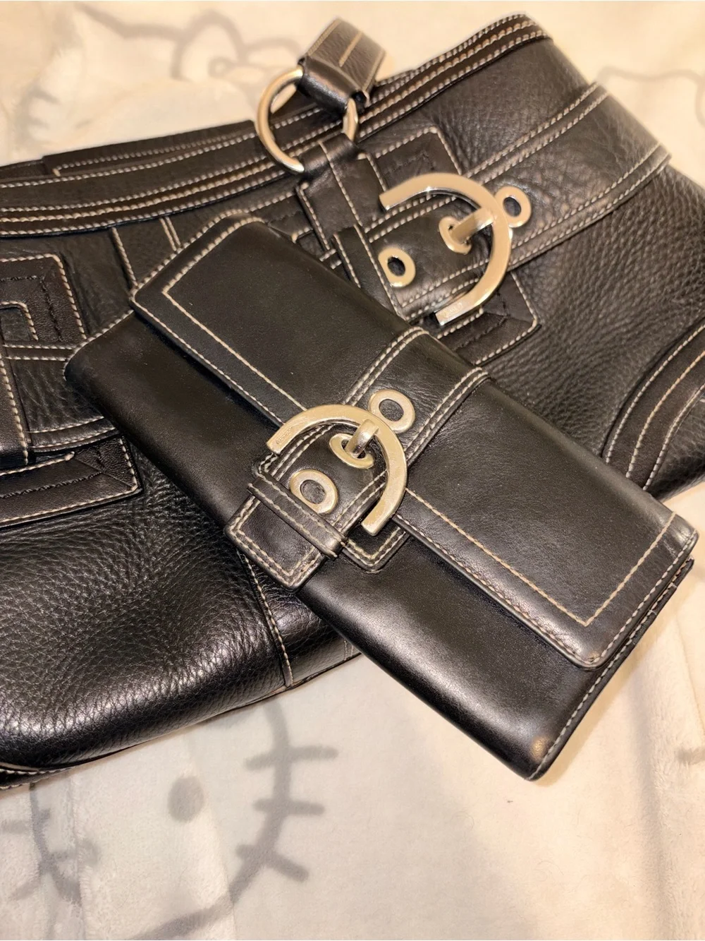 Coach Hampton Black Pebbled leather City tote N.02764 and wallet BUNDLE